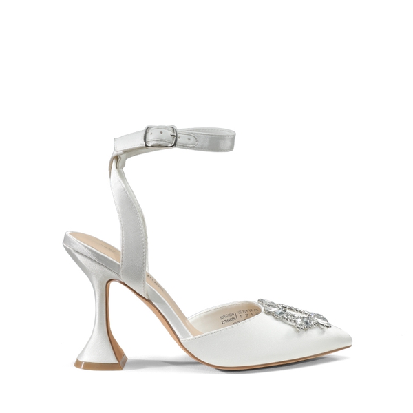 Sparkling Spool Heel Pumps - WHITE-SATIN - 4